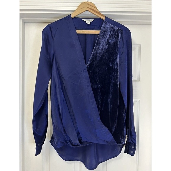 Sundance Tops - Sundance Blended Paths Blue Silk Velvet Faux Wrap Blouse Women’s Size Small